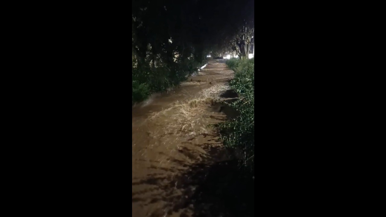 Torrential rainfall triggers flash flooding at Riera de Cabrils in Vilassar de Mar, Spain