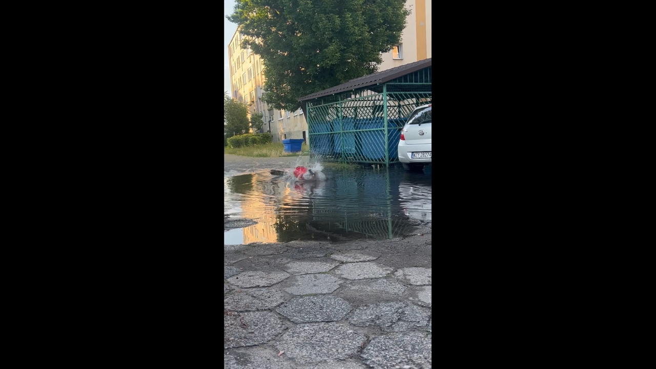 Child falls into puddle after scooter trips in Żyrardów, Poland