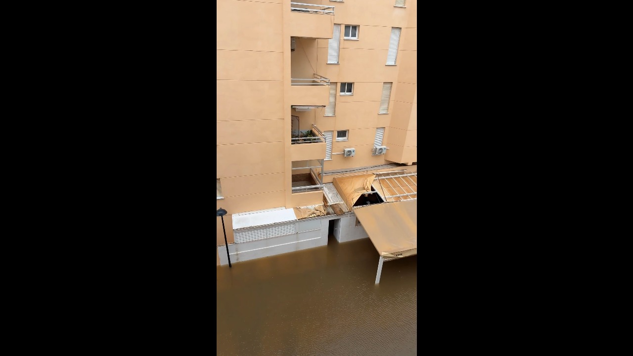 Severe coastal flooding submerges streets near Daimús beach in Valencia, Spain
