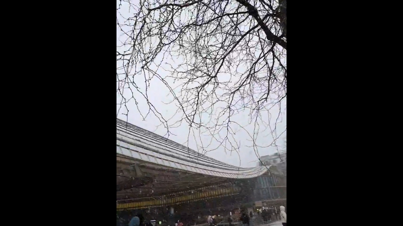 Heavy snowfall blankets Châtelet-Les Halles metro station in Paris, France