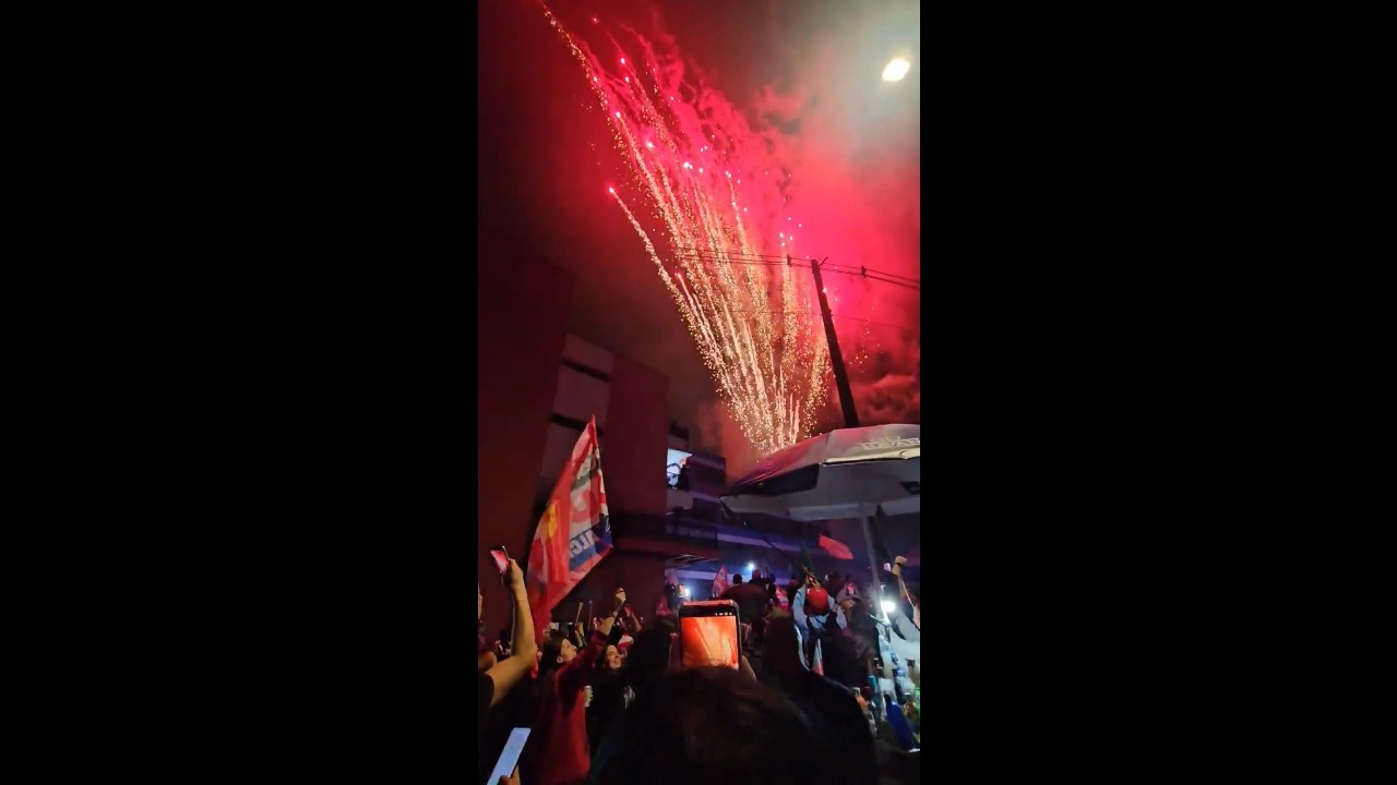 Crowds cheer as fireworks light up union celebration in São Bernardo do Campo, Brazil