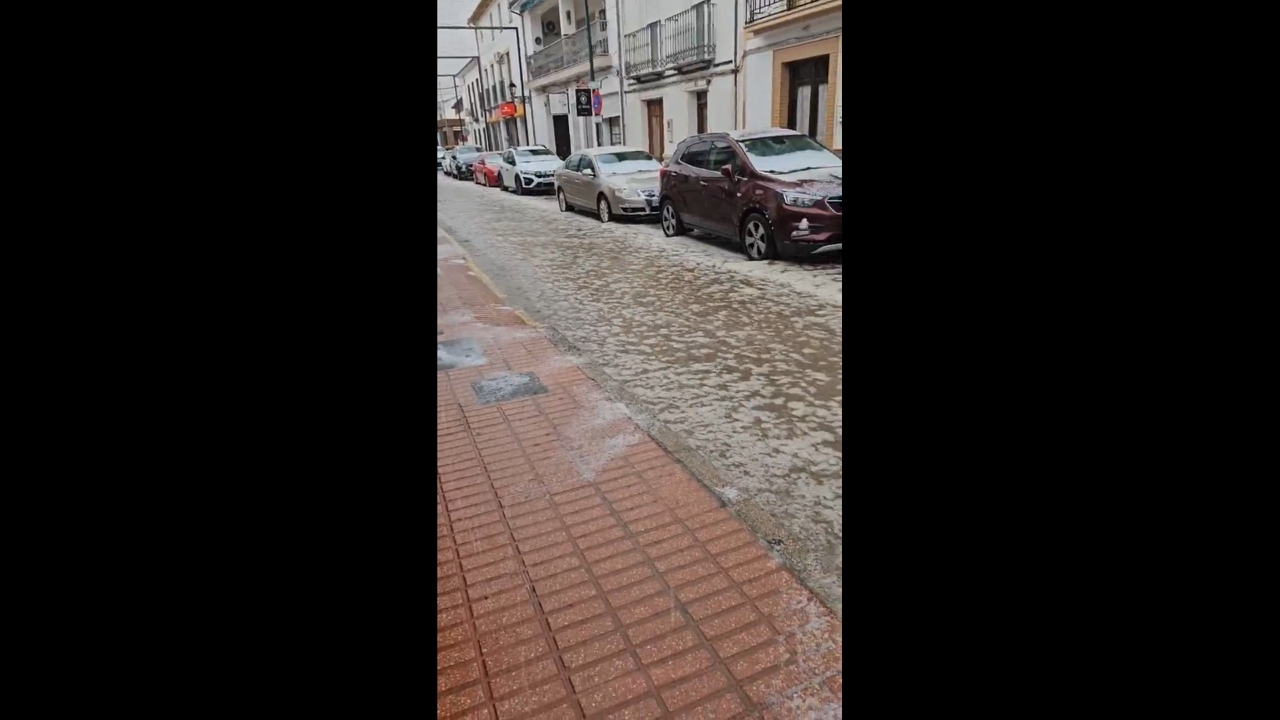 Flash flooding and hail hit during Storm Leonardo in Humilladero, Málaga, Spain