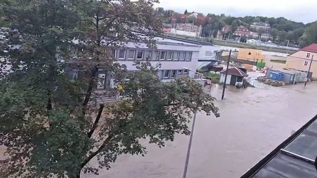 Streets flooded after heavy rainfall in Kłodzko, Poland