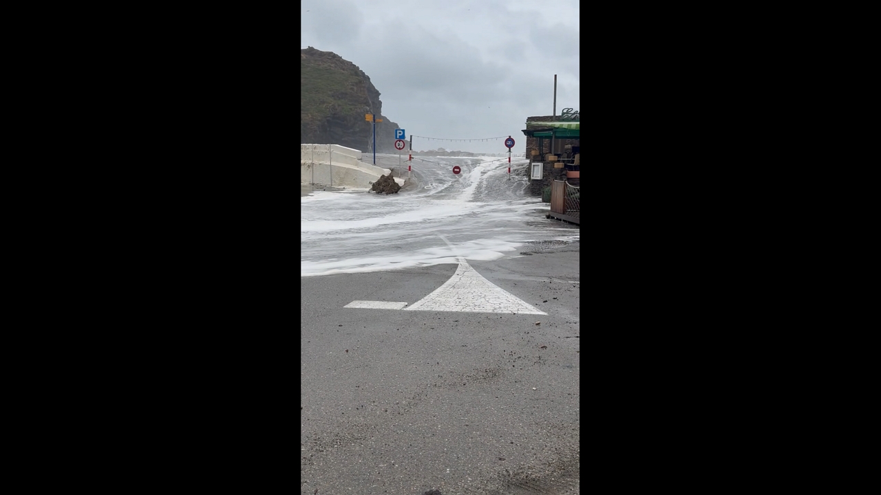 Powerful waves flood coastal road in Llançà, Girona, Spain