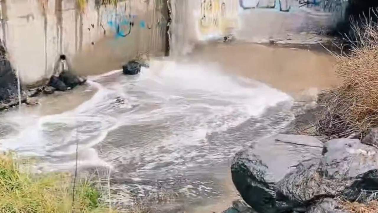 Heavy rainfall triggers flash flooding and fast-flowing torrents in the Canary Islands, Spain