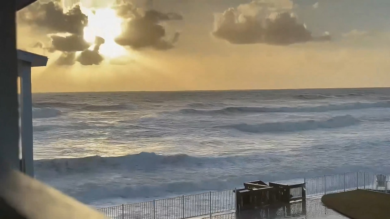 King tides and powerful waves flood oceanfront properties in Satellite Beach, Florida, USA
