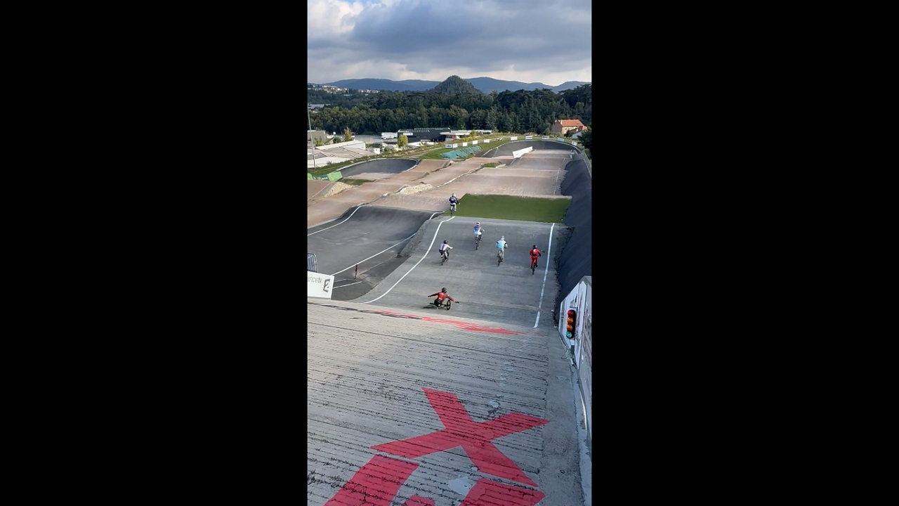 BMX rider falls at the start during training in Saint-Étienne, France