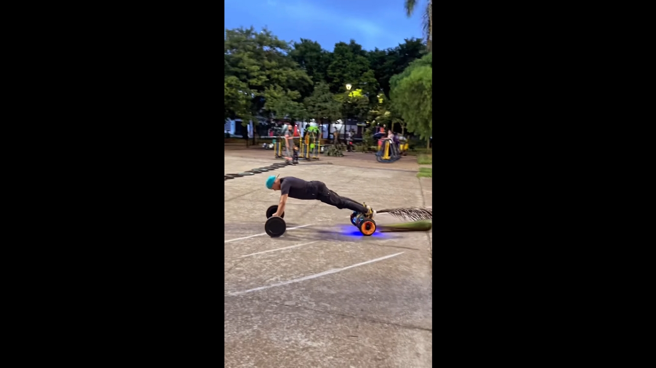 Extreme hoverboard plank workout in São Bernardo do Campo, Brazil