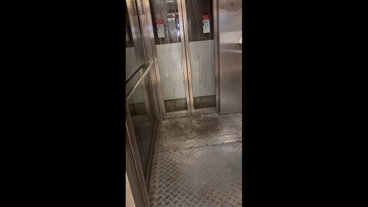 Floodwater pours into Via Júlia metro station in Barcelona, Spain