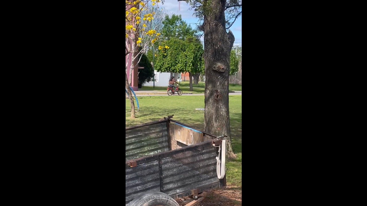 Girl loses control of vintage moped while learning to ride in Ramallo, Argentina