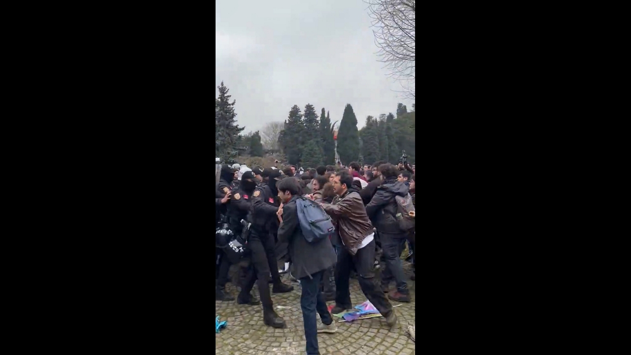 Riot police confront students during protest at Boğaziçi University in Istanbul, Turkey