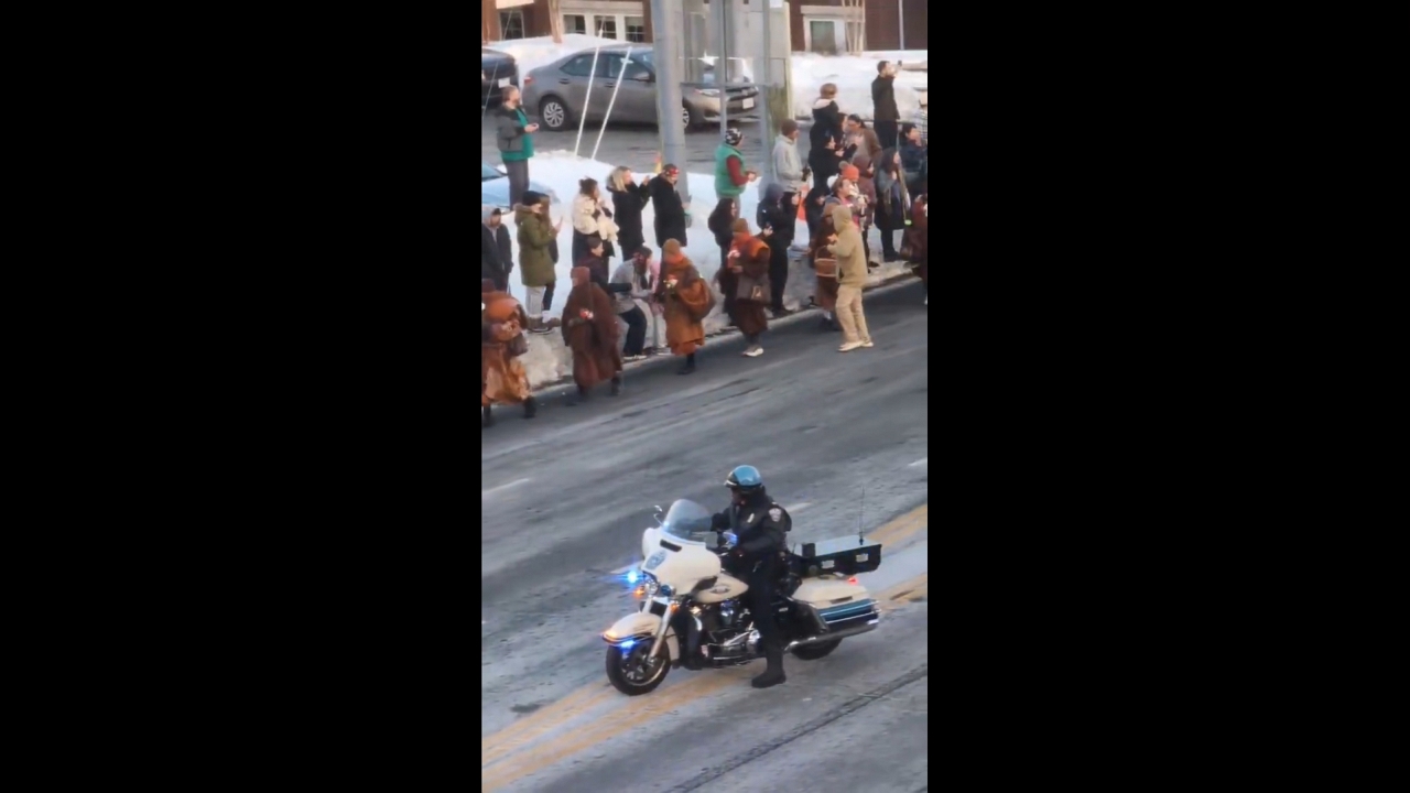 Buddhist monks on cross‑country Walk for Peace march through Virginia, USA