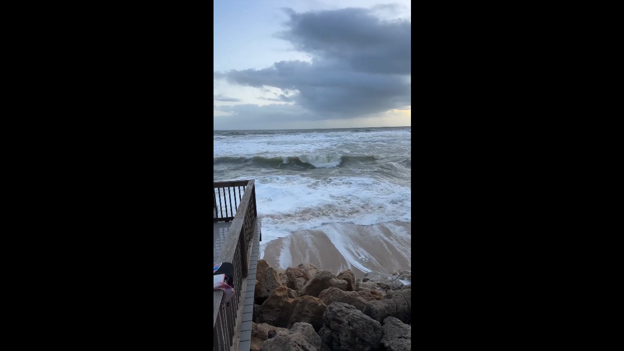 King tides and powerful surf cause severe beach erosion in New Smyrna Beach, Florida, USA