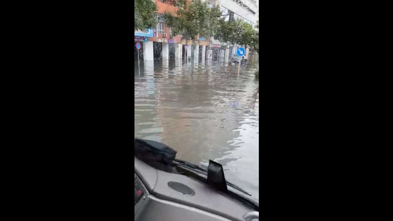 Heavy rainfall causes widespread flooding across streets in Algeciras, Spain