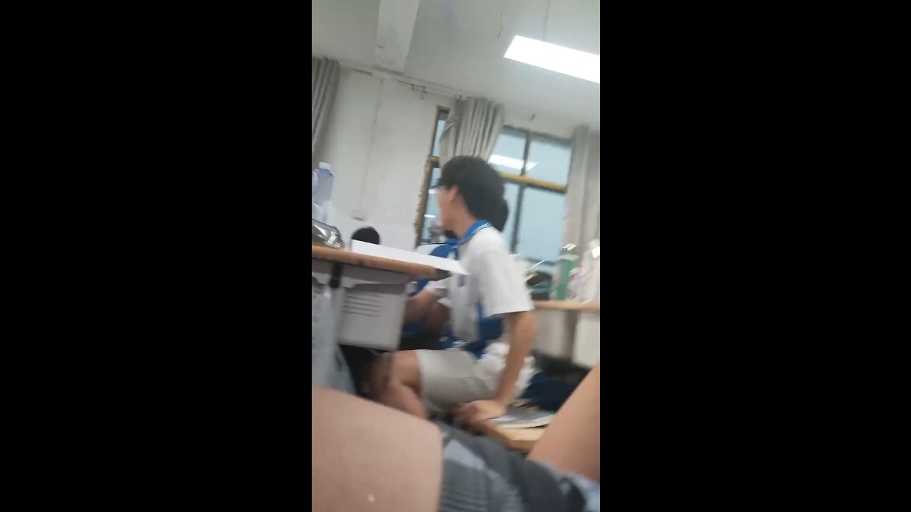 Strong winds shatter classroom windows during a severe storm in Hubei, China