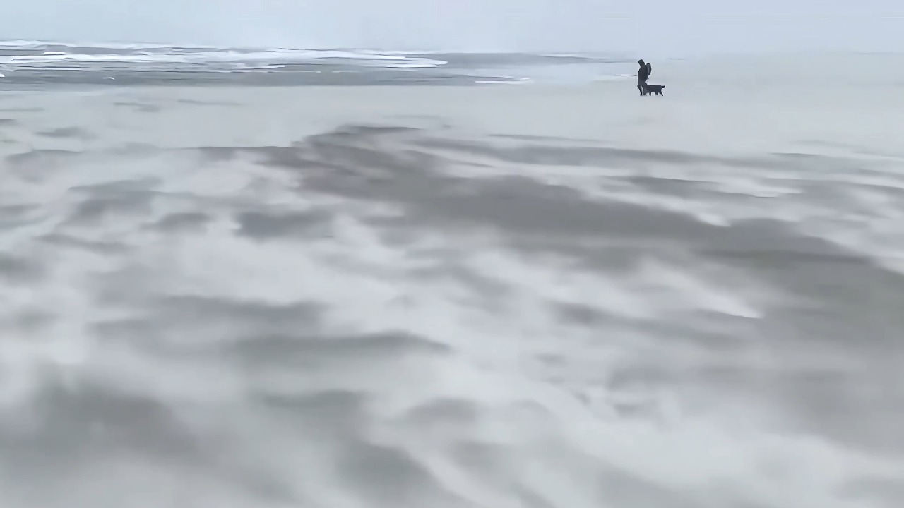 Storm Boelo sends sand sweeping across the beach in Schiermonnikoog, Netherlands