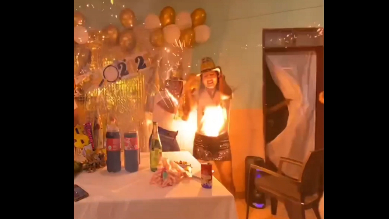 Stray firework enters house during New Year celebration in San Julián, Bolivia
