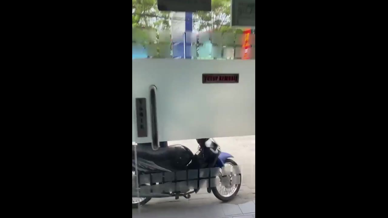 Runaway cow wreaks havoc on parked motorbikes