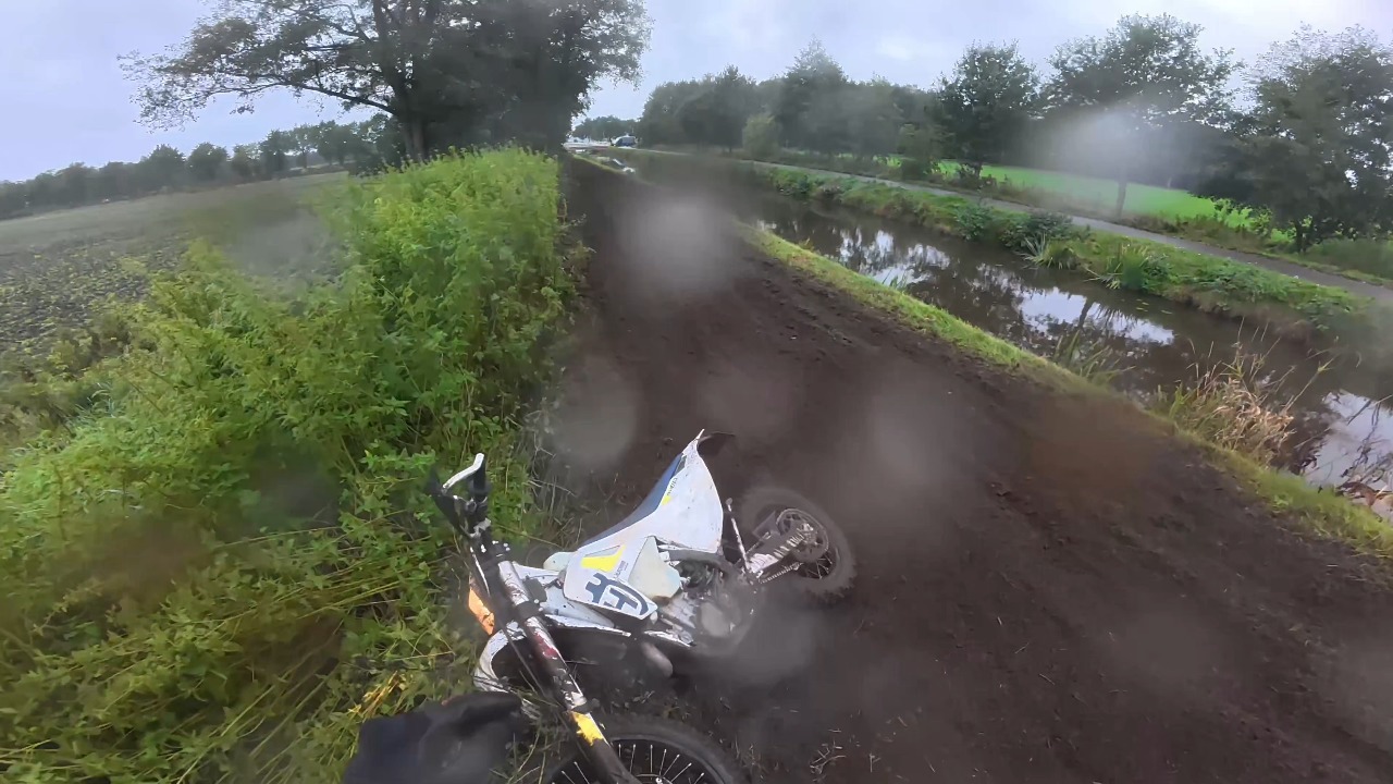 Motorcyclist loses traction and falls while attempting a wheelie in Tubbergen, Netherlands
