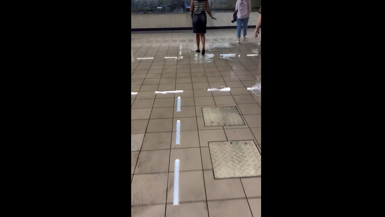 Flooded floors at Trône Metro Station, Brussels