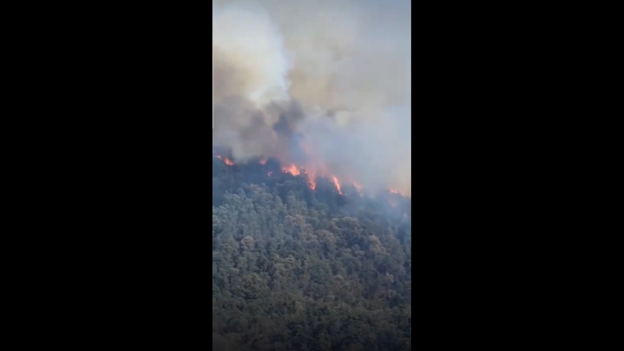 Wildfire burns near Michoacán and El Oro, Mexico
