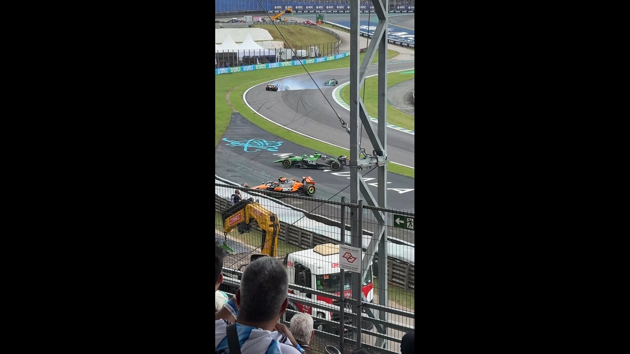 F1 multi-car incident during wet conditions at Autódromo José Carlos Pace in São Paulo, Brazil