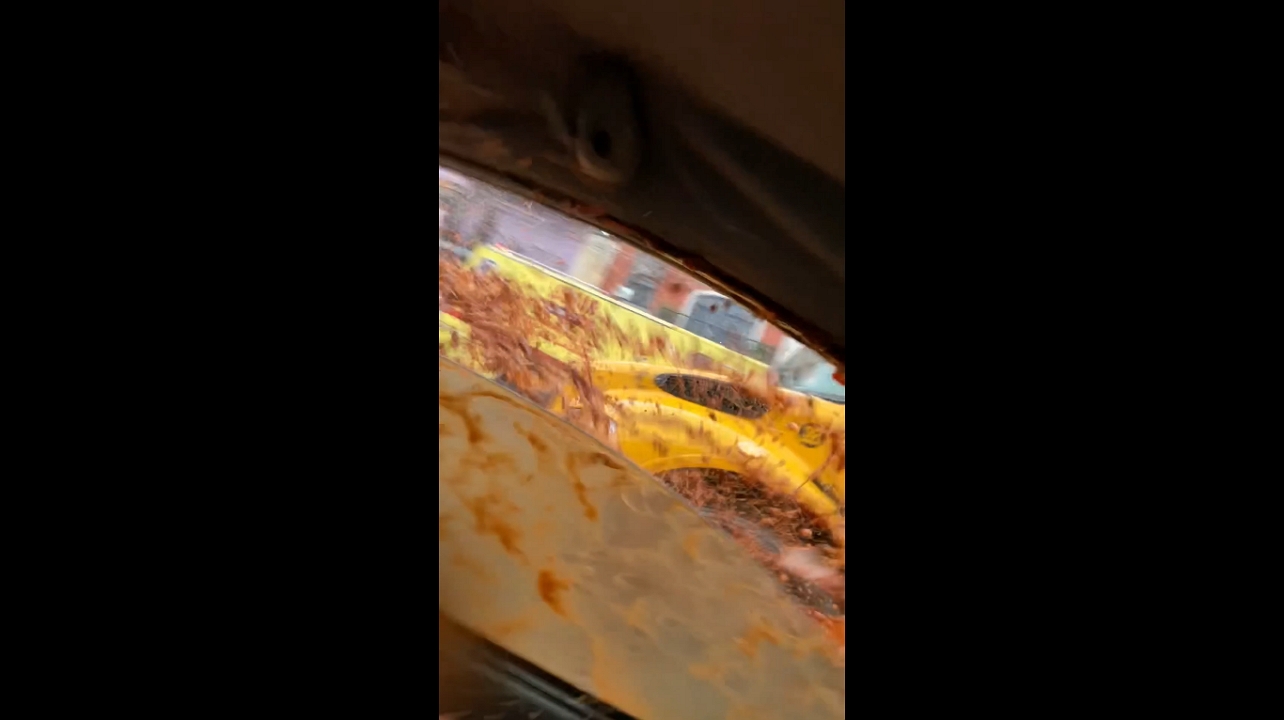 Truck splash soaks car through open window during road flood in Tepatitlán de Morelos, Mexico