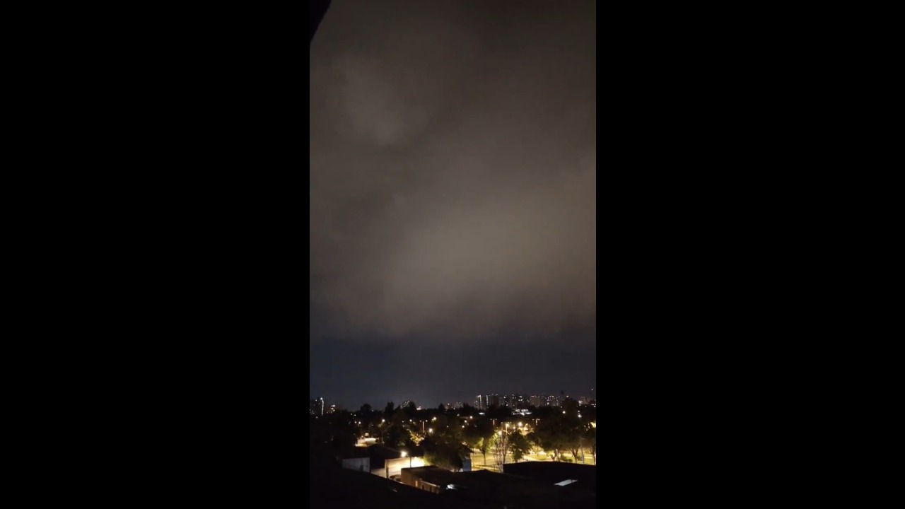 Powerful lightning illuminates the hills during a lightning storm in Santiago, Chile