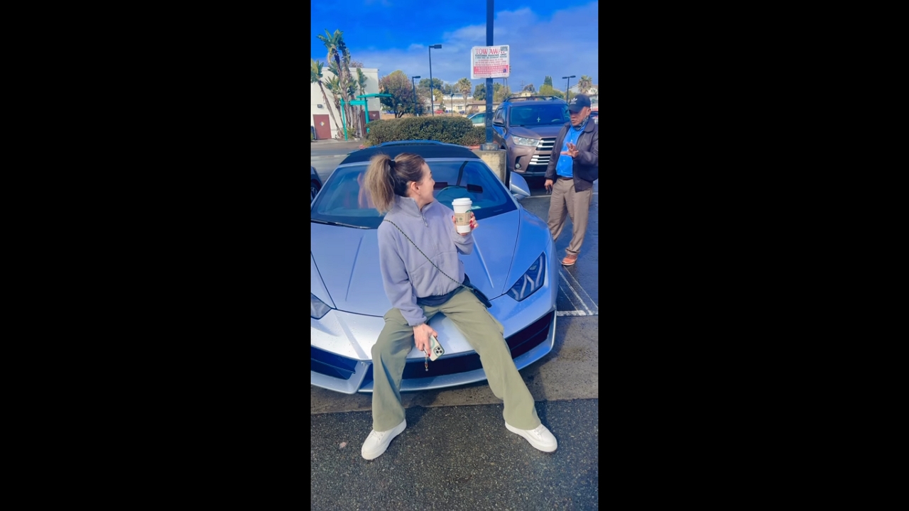 Woman proves ownership of Lamborghini Huracán in San Diego, California, USA