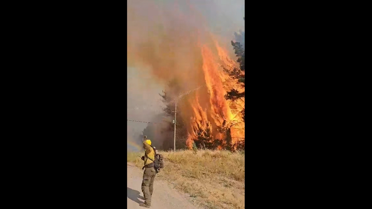 Firefighters battle relentless forest fire amid strong winds in El Bolsón, Argentina