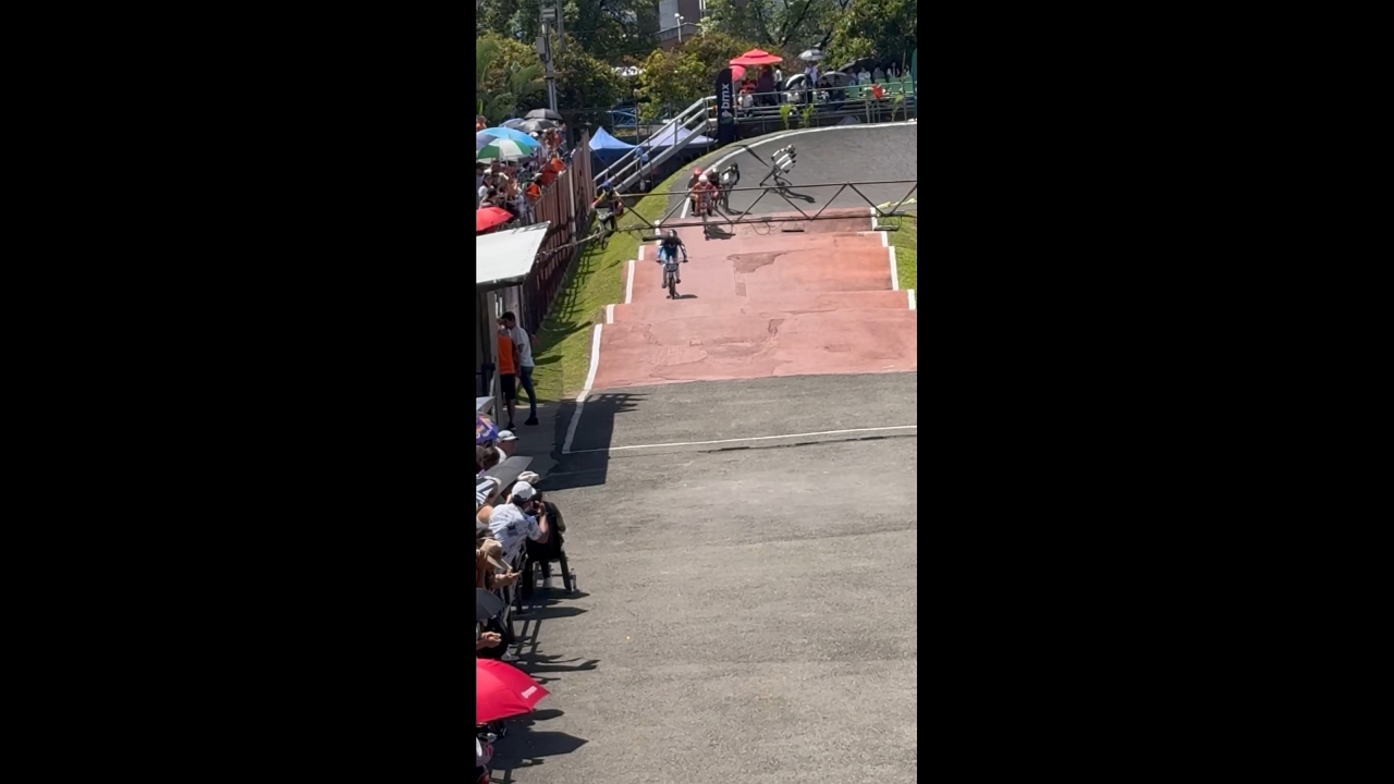 BMX rider crashes into barrier at Antonio Roldán Betancur Track in Colombia