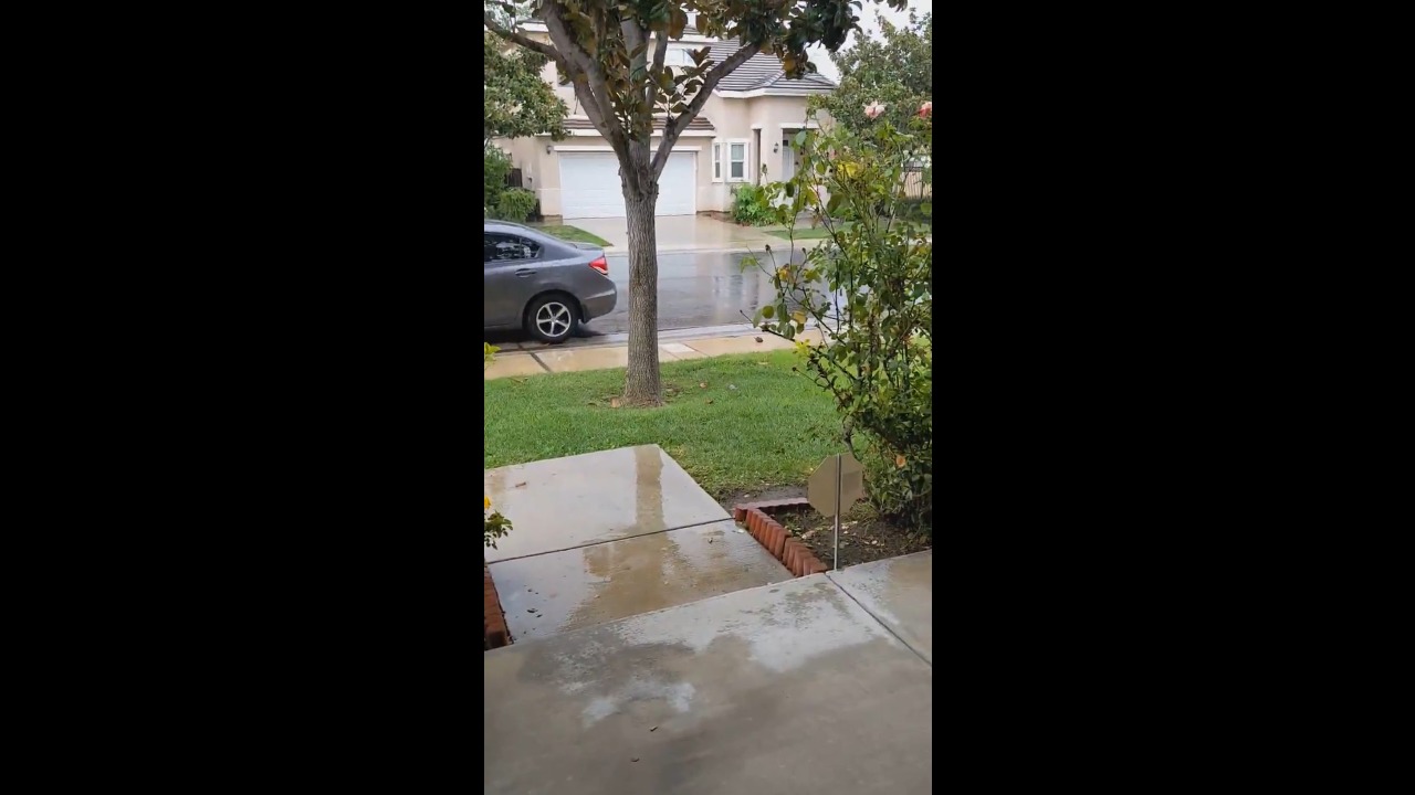 Heavy rainfall drenches residential neighborhood amid severe storms in Los Angeles, USA
