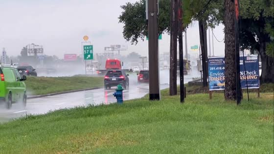 Flooded feeder roads on I-45N & Gulfbank in Houston, Texas, USA