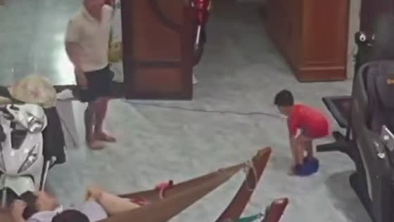 Child’s shorts fall while skipping rope in Vietnam