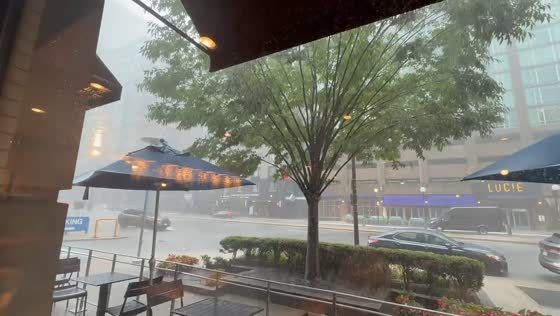 Flash flooding inundates Huntington Avenue during cloudburst in Boston, USA