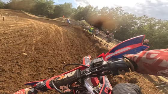 Motocross riders collide after rider appears in front during turn in Hasselt, Belgium