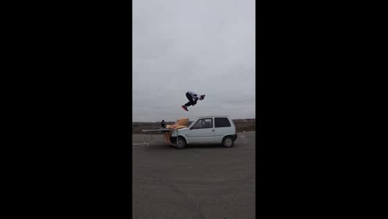 Trampoline car jump stunt goes wrong in Rostov-on-Don, Russia