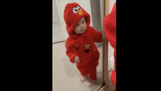 Baby Andie poses adorably in Elmo costume in Melbourne, Australia