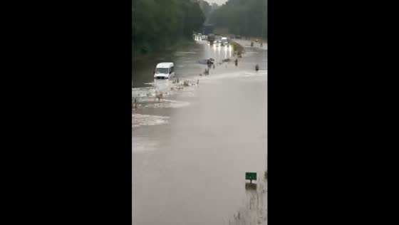 Flooding hits Twente, Netherlands, causing traffic jam