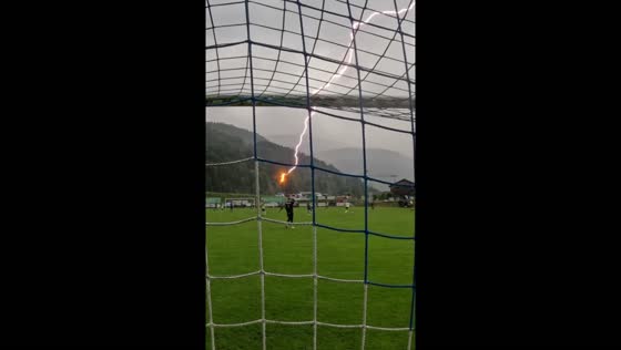 Lightning strikes near football game in Andelsbuch, Austria