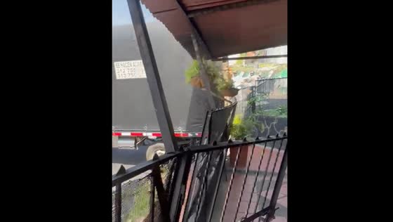 Mini truck crashes into fence twice in Medellin, Colombia