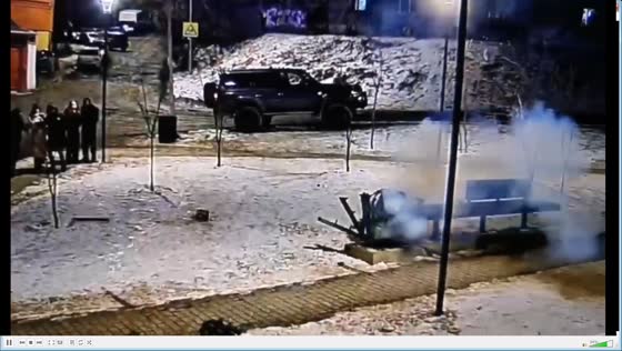 Firecracker destroys street trash bin during vandalism in Vladivostok, Russia