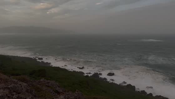Typhoon Champi brings turbulent seas and stormy skies in Taitung, Taiwan