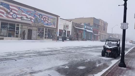 Overnight snow and strong winds blanket Williams, Arizona, USA