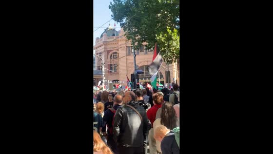 Large public demonstration on Swanston Street in Melbourne, Australia