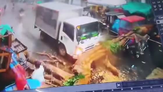 Tree nearly falls on woman during typhoon in Manila