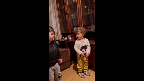 Adorable moment between two toddlers in Rustavi, Georgia