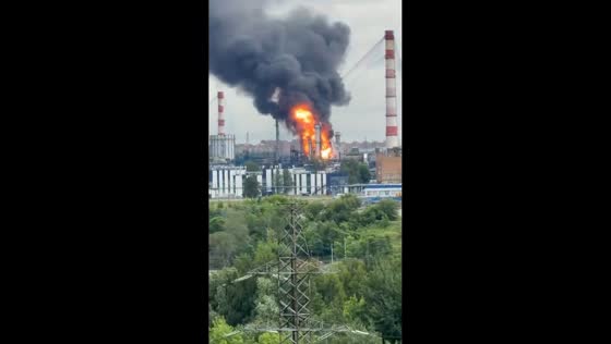 Major fire erupts at Moscow oil refinery amid reported drone incident, Moscow, Russia