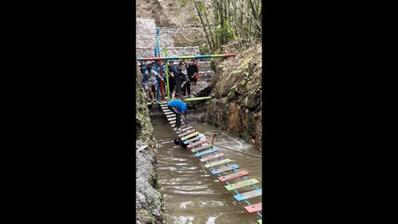 Rescue amid laughter: bridge game mishap in Yogyakarta