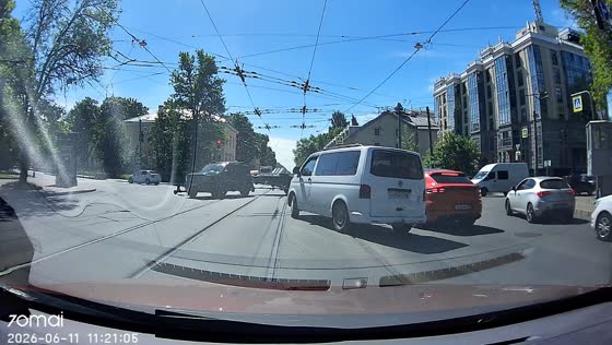 Boat trailer snags scooter during intersection mishap in St. Petersburg, Russia